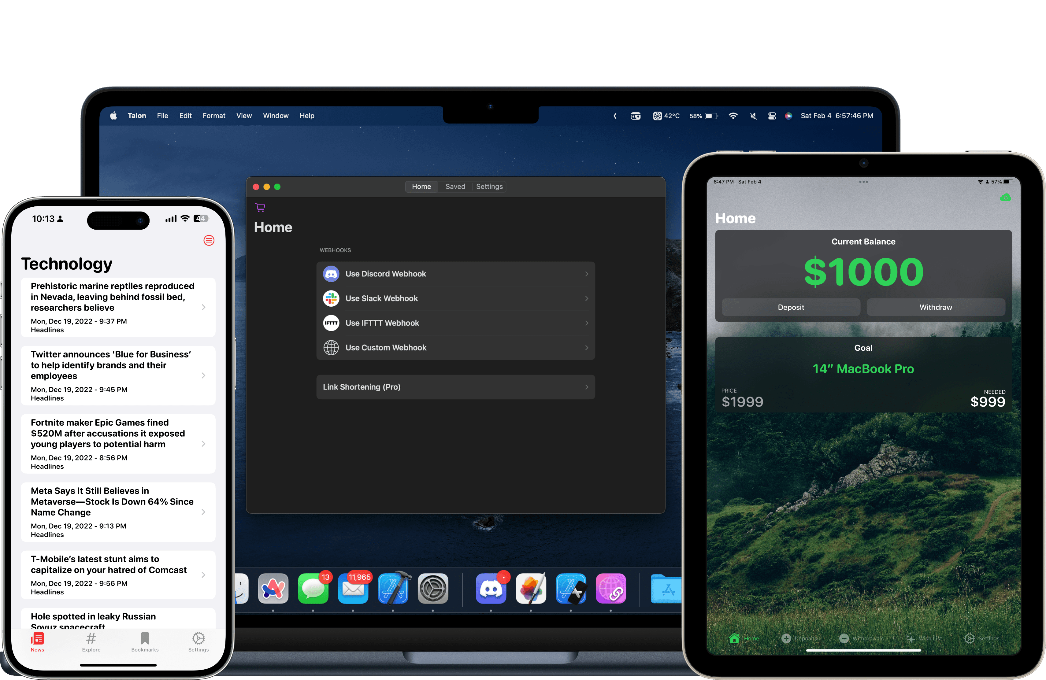 Apple devices showing Peroxaan apps running on them.